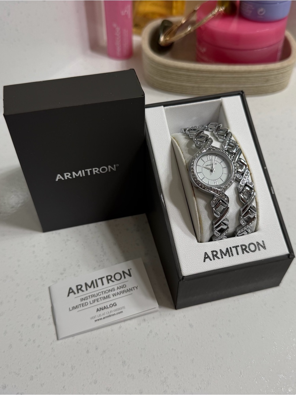 Armitron Silver Bracelet Watch with Crystal Accents